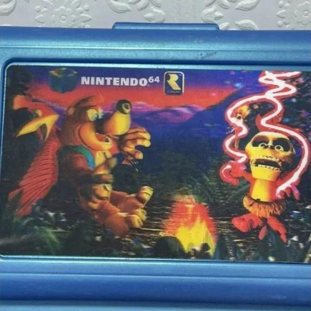 1998 Banjo-Kazooie 64 NINTENDO PENCIL CASE NEWELL RARE 3D HOLOGRAM RAREWARE Blue